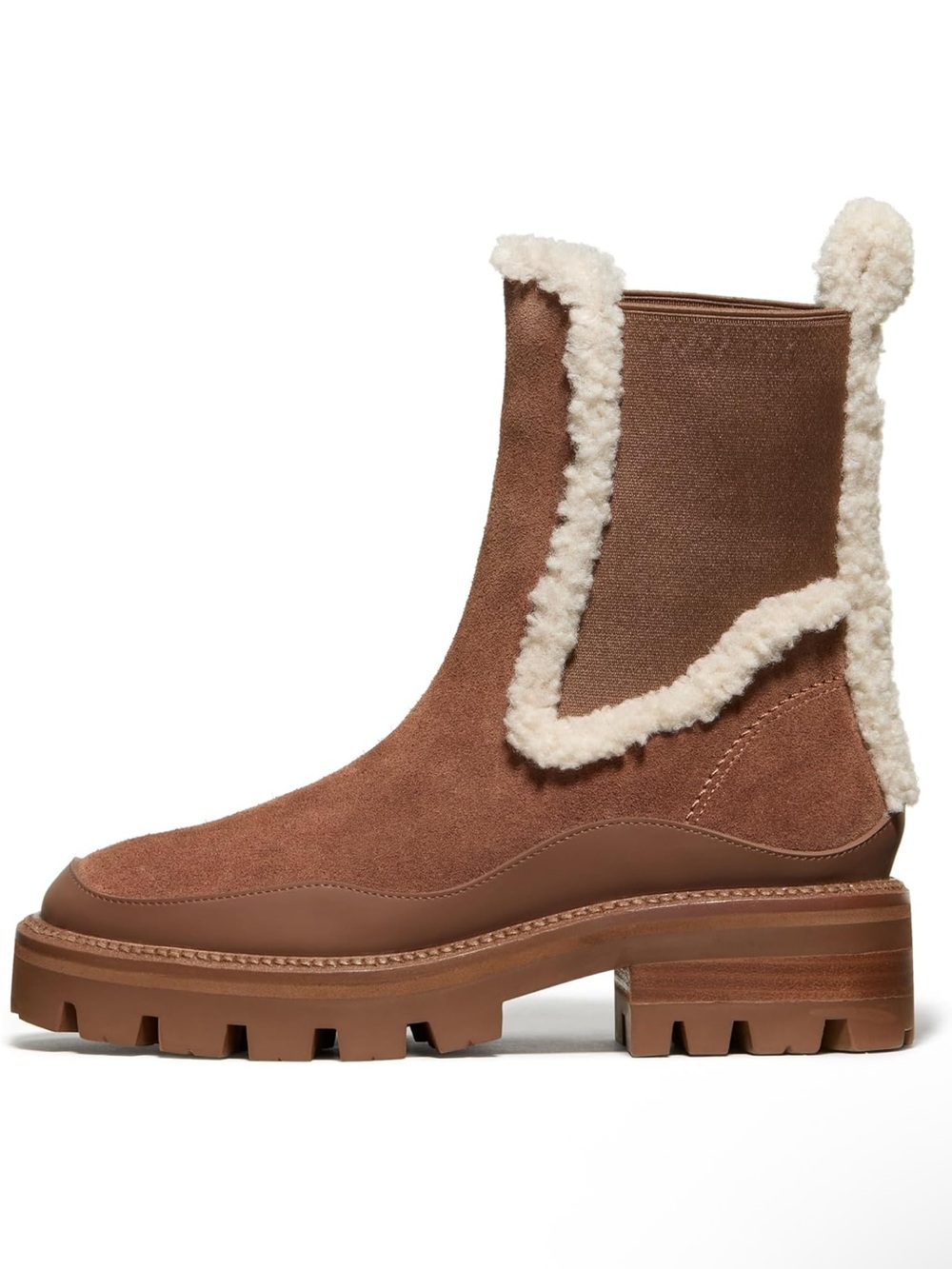 Kate Spade Women's Brown Shearling-Trim Suede Chelsea Boot